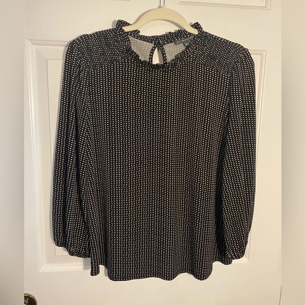 Adrianna Papell Black and Cream Polka Dot Blouse